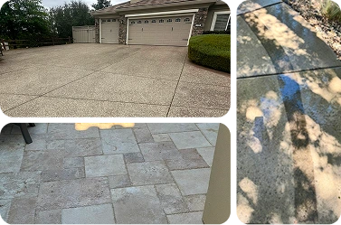 Driveway and walkway power washing results showing cleaned concrete surfaces and improved traction