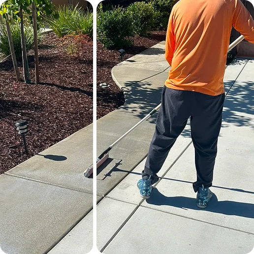 Professional driveway and walkway cleaning service removing dirt from concrete surface