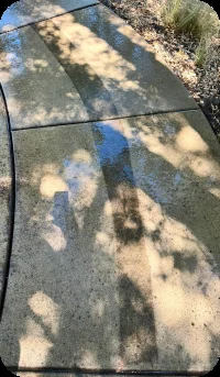 Sidewalk power washing detail removing slippery buildup from concrete walkway