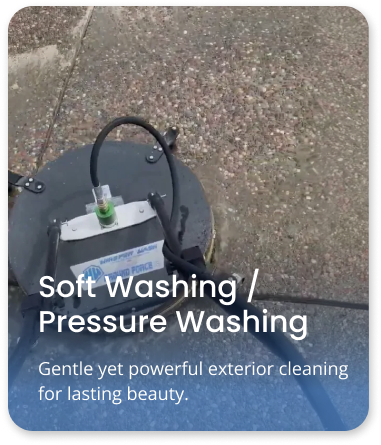 Soft washing and pressure washing equipment used for gentle and effective exterior surface cleaning